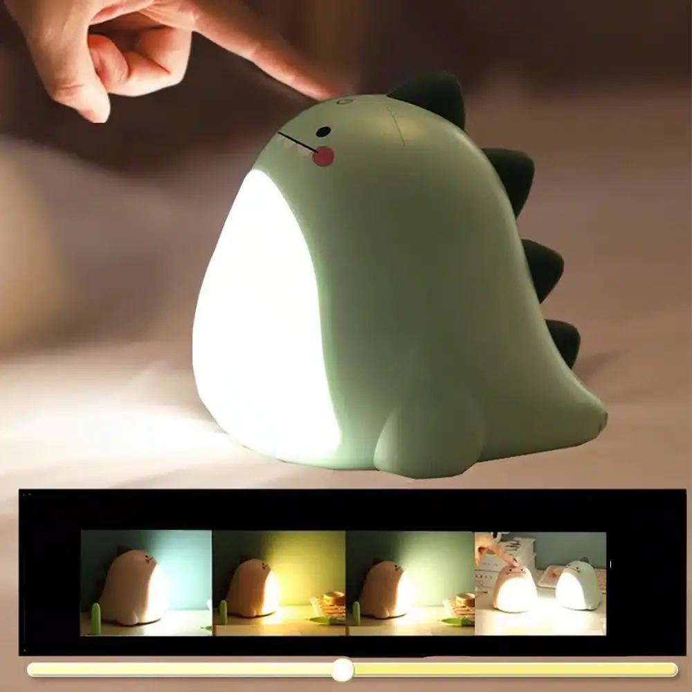 Veilleuse dinosaure vert ou rose avec ventre lumineux – Image 2