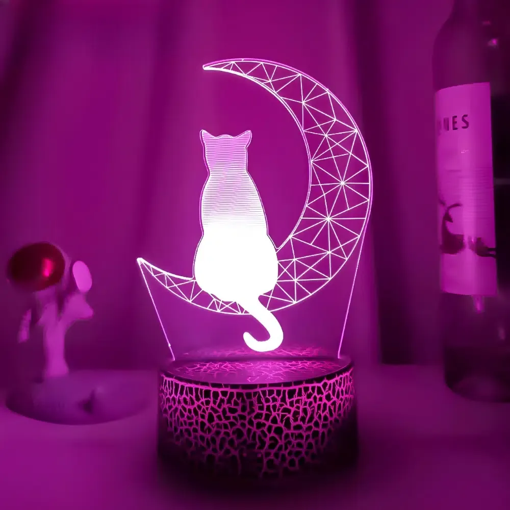 Veilleuse chat en acrylique avec lune – Image 4