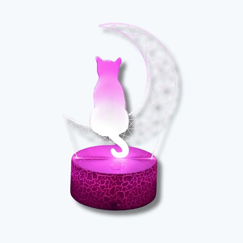 Veilleuse chat en acrylique avec lune