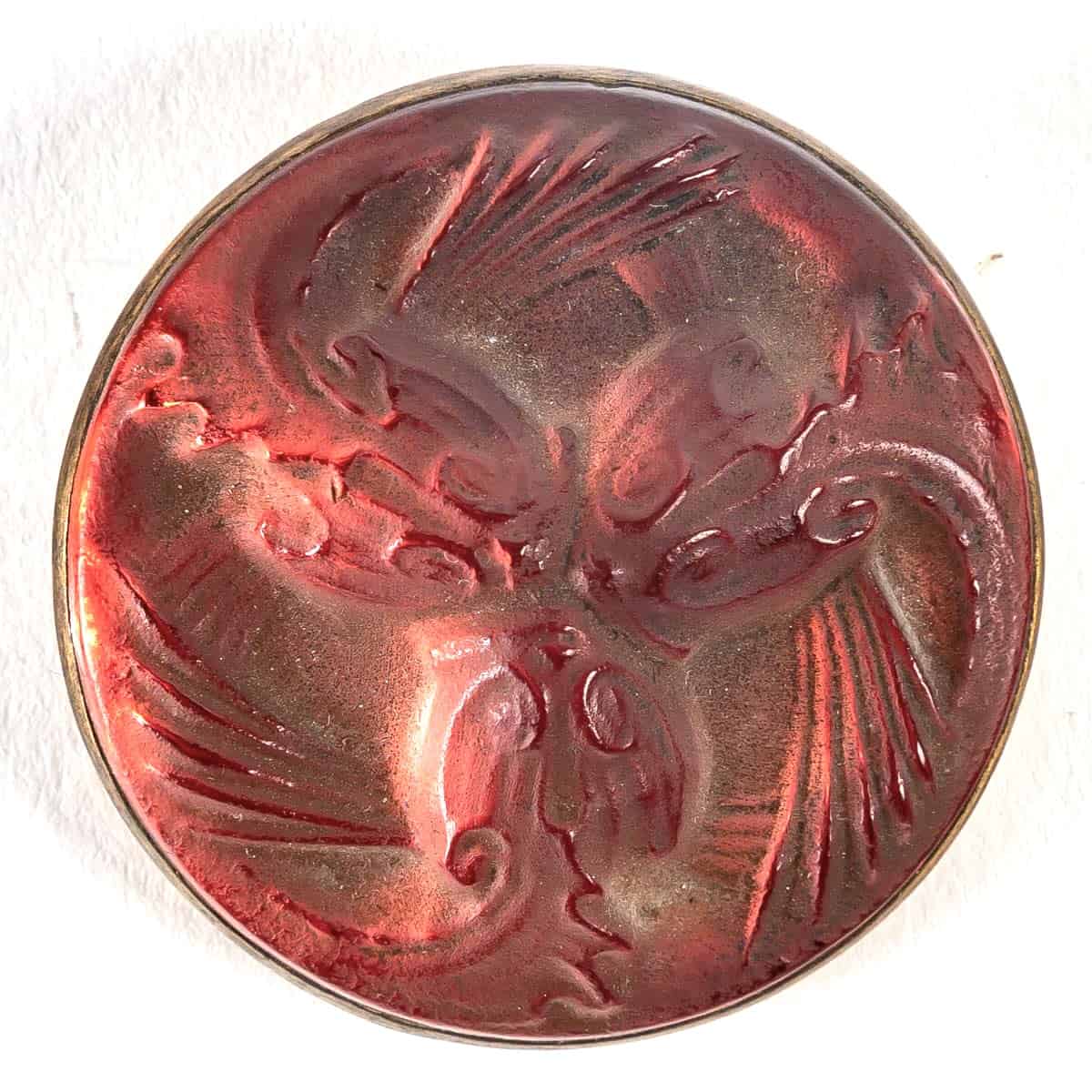 1911 René Lalique – Broche Poissons Verre Blanc Patiné Gris Sur Clinquant Rose