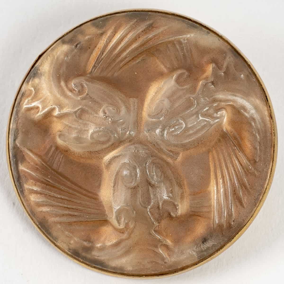 1911 René Lalique – Broche Poissons Verre Blanc Patiné Sépia Sur Clinquant Argent