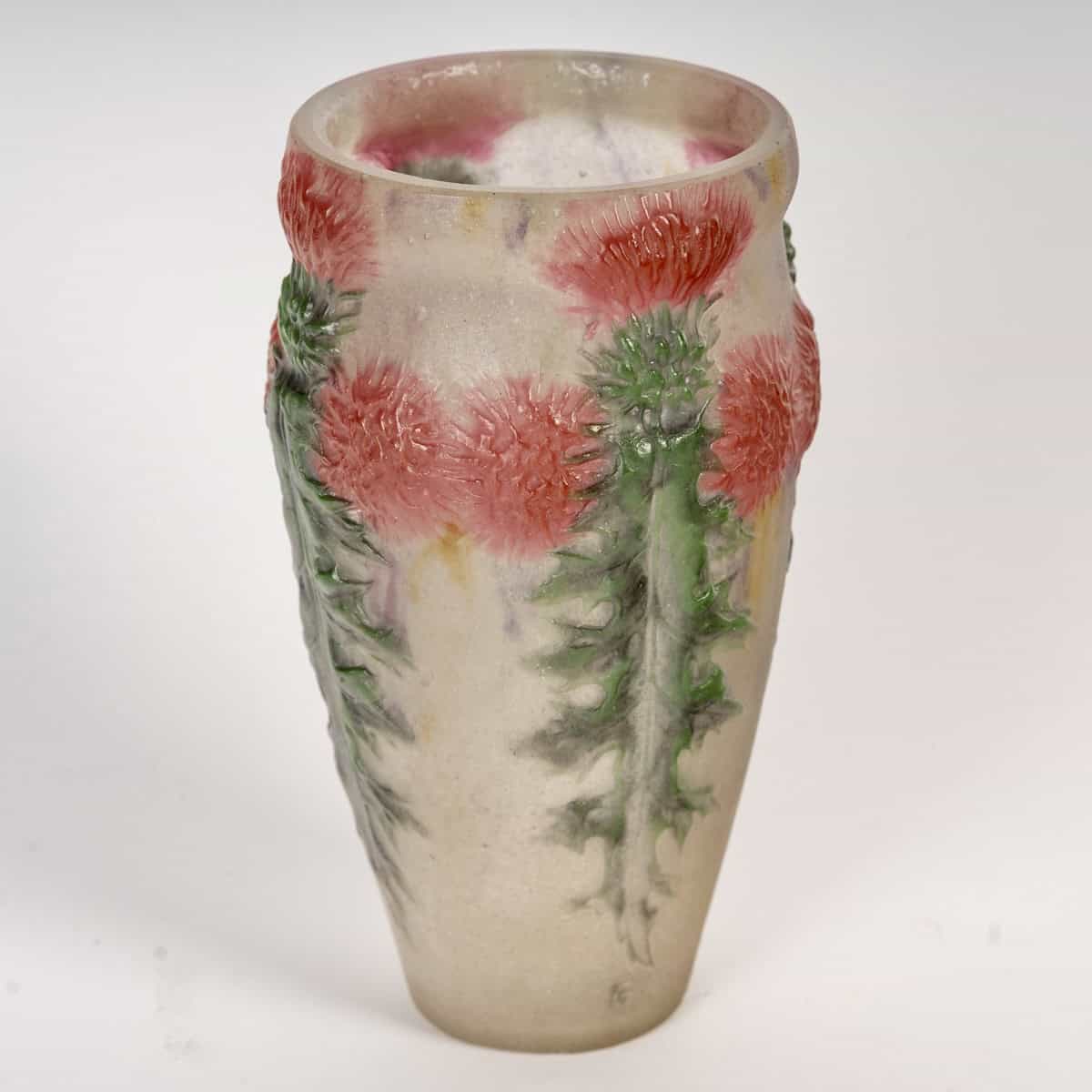1920 Gabriel Argy Rousseau – Vase Chardons Rouges Pâte De Verre – Image 3
