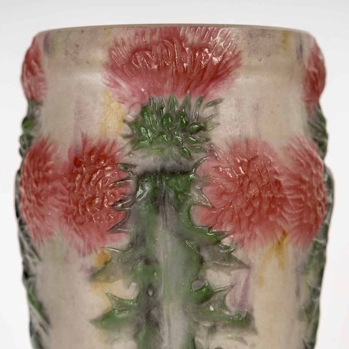 1920 Gabriel Argy Rousseau – Vase Chardons Rouges Pâte De Verre – Image 4