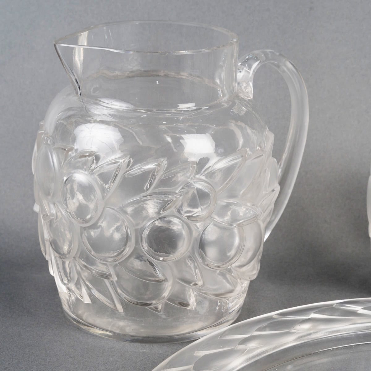 1931 René Lalique – Service Blidah Verre Blanc – 6 Verres, 1 Carafe, 1 Plateau – Image 5