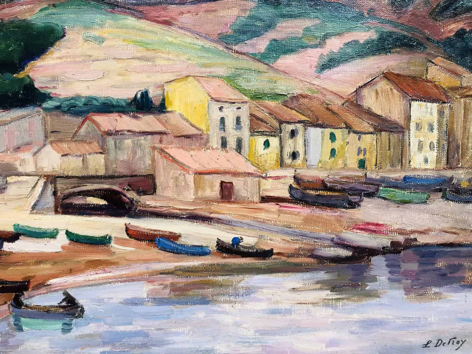 Detroy Léon Ecole Française 20è Siècle Vue du sud de la France Huile Sur Toile Signée Certificat d’authenticité – Image 4